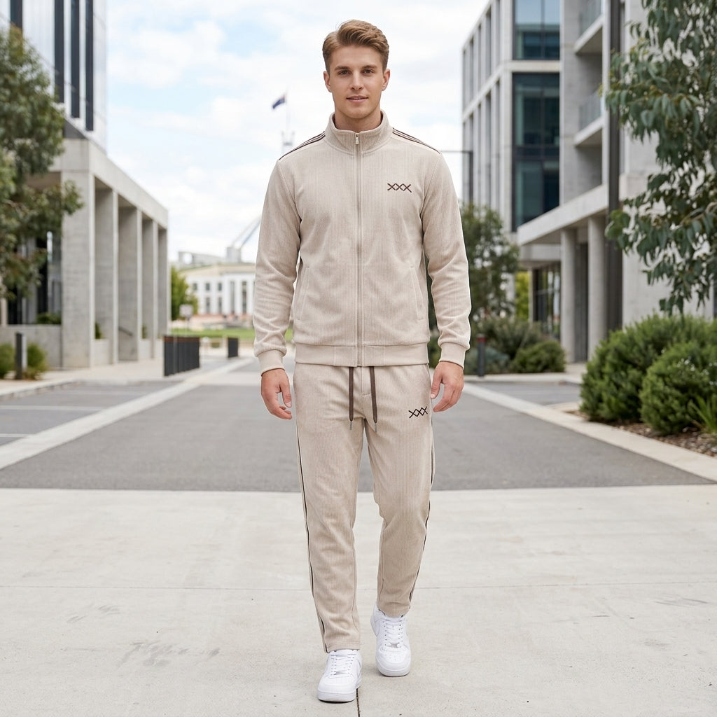Beau | Men's Tracksuit – Soft Corduroy Zip-Up Jacket &amp; Matching Pants