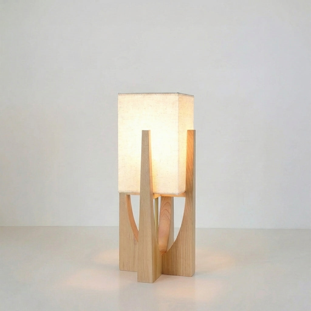 Modern Floor Lamp - Handcrafted Fabric &amp; Wooden Base for Cozy Lighting 0