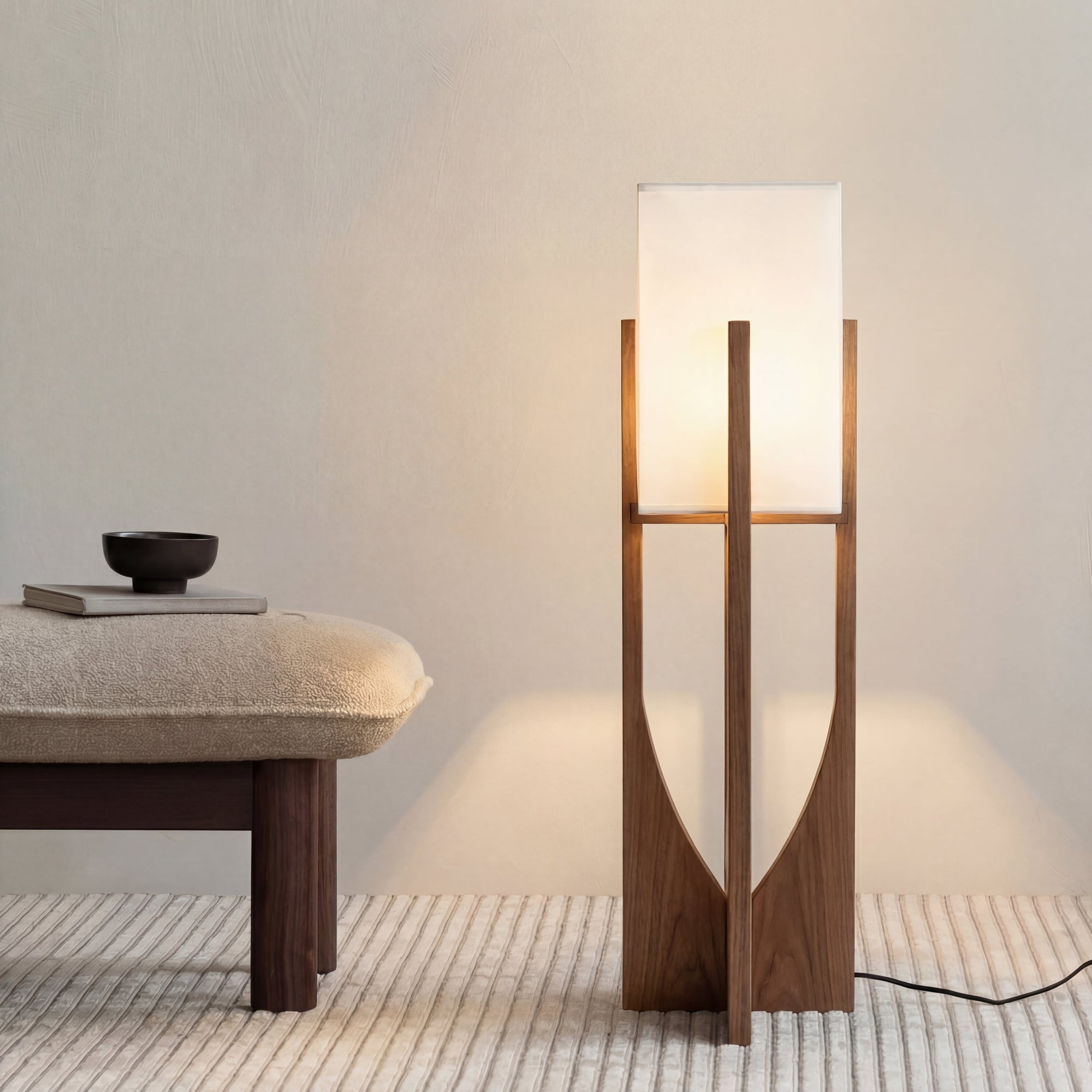 Modern Floor Lamp - Handcrafted Fabric &amp; Wooden Base for Cozy Lighting 2