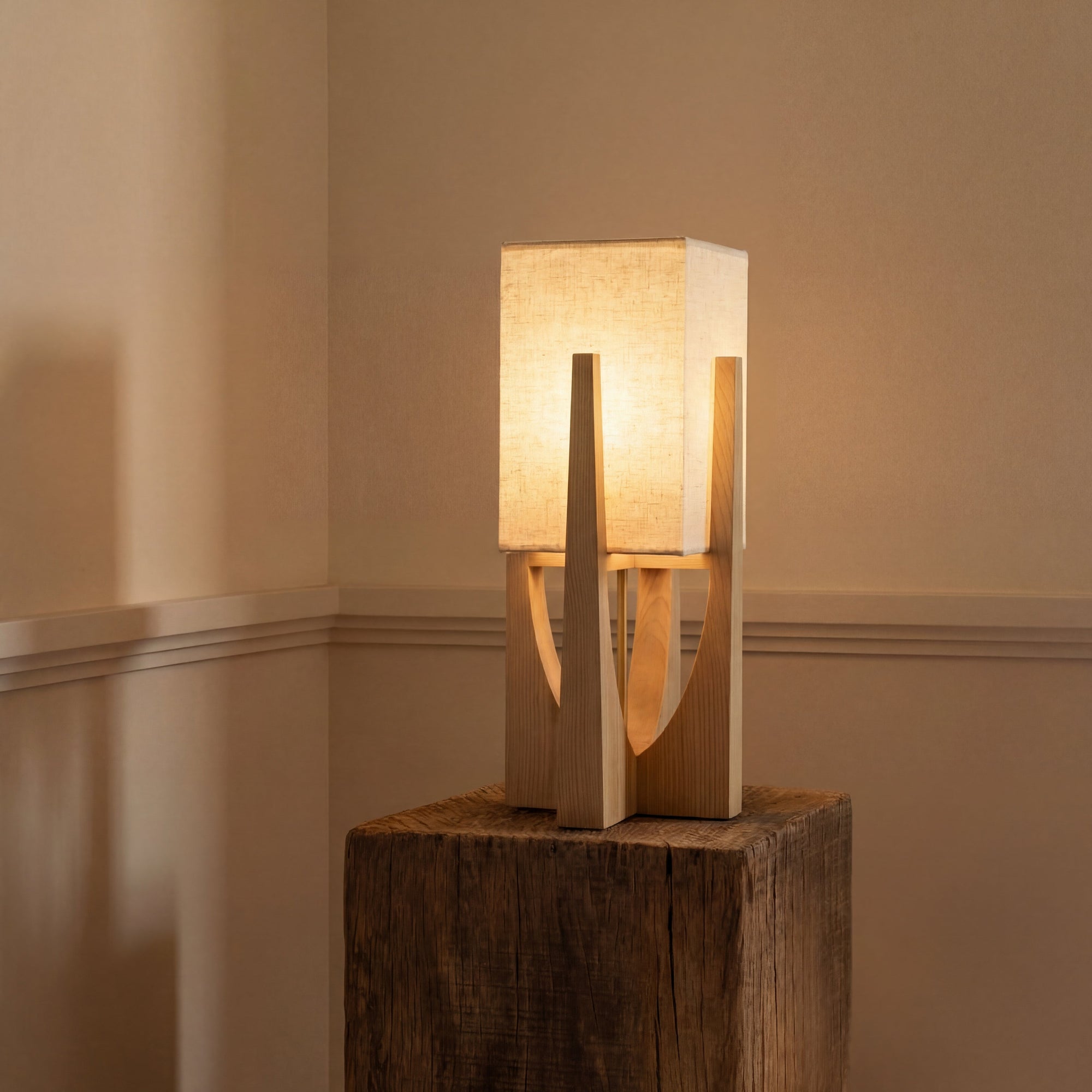 Modern Floor Lamp - Handcrafted Fabric &amp; Wooden Base for Cozy Lighting 3