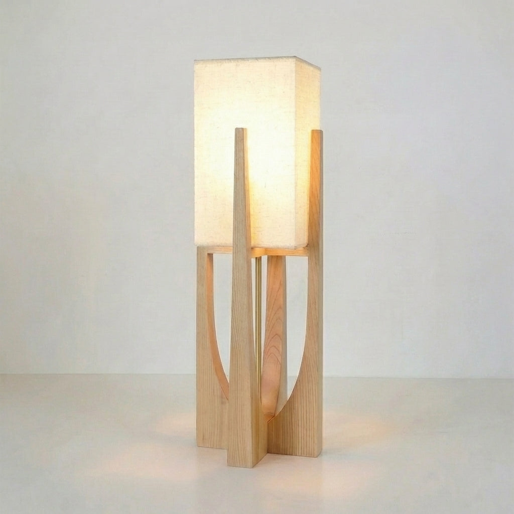 Modern Floor Lamp - Handcrafted Fabric &amp; Wooden Base for Cozy Lighting 5