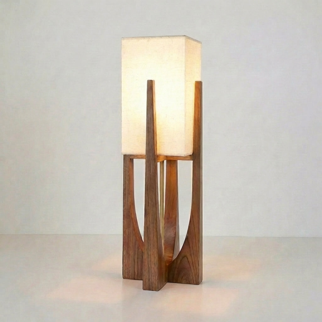 Modern Floor Lamp - Handcrafted Fabric &amp; Wooden Base for Cozy Lighting 6