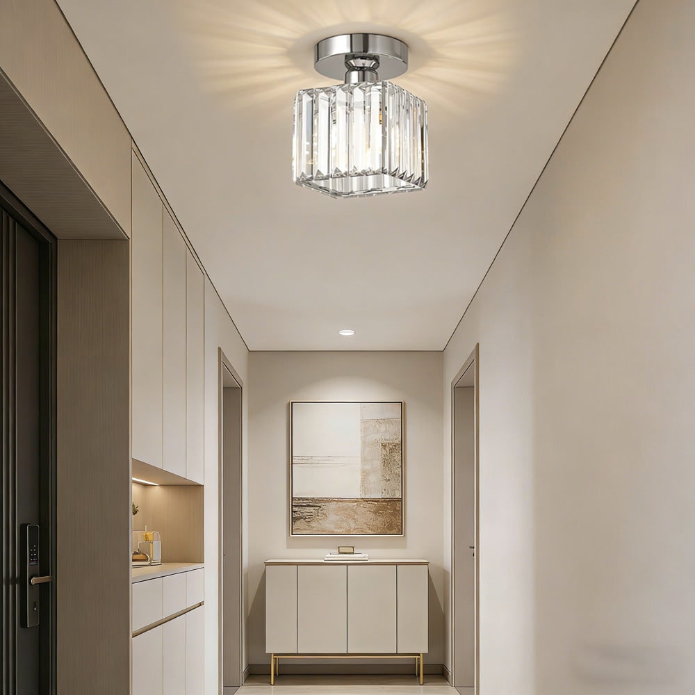 Modern Flush Mount Ceiling Light - Elegant Crystal Shade Design 26