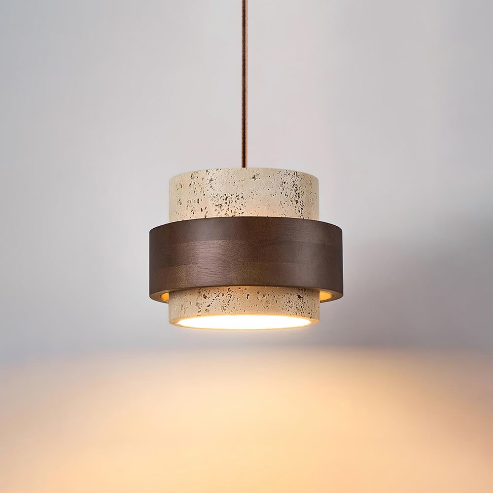 Pendant Light - Unique Travertine and Wood Design for Modern Spaces 0