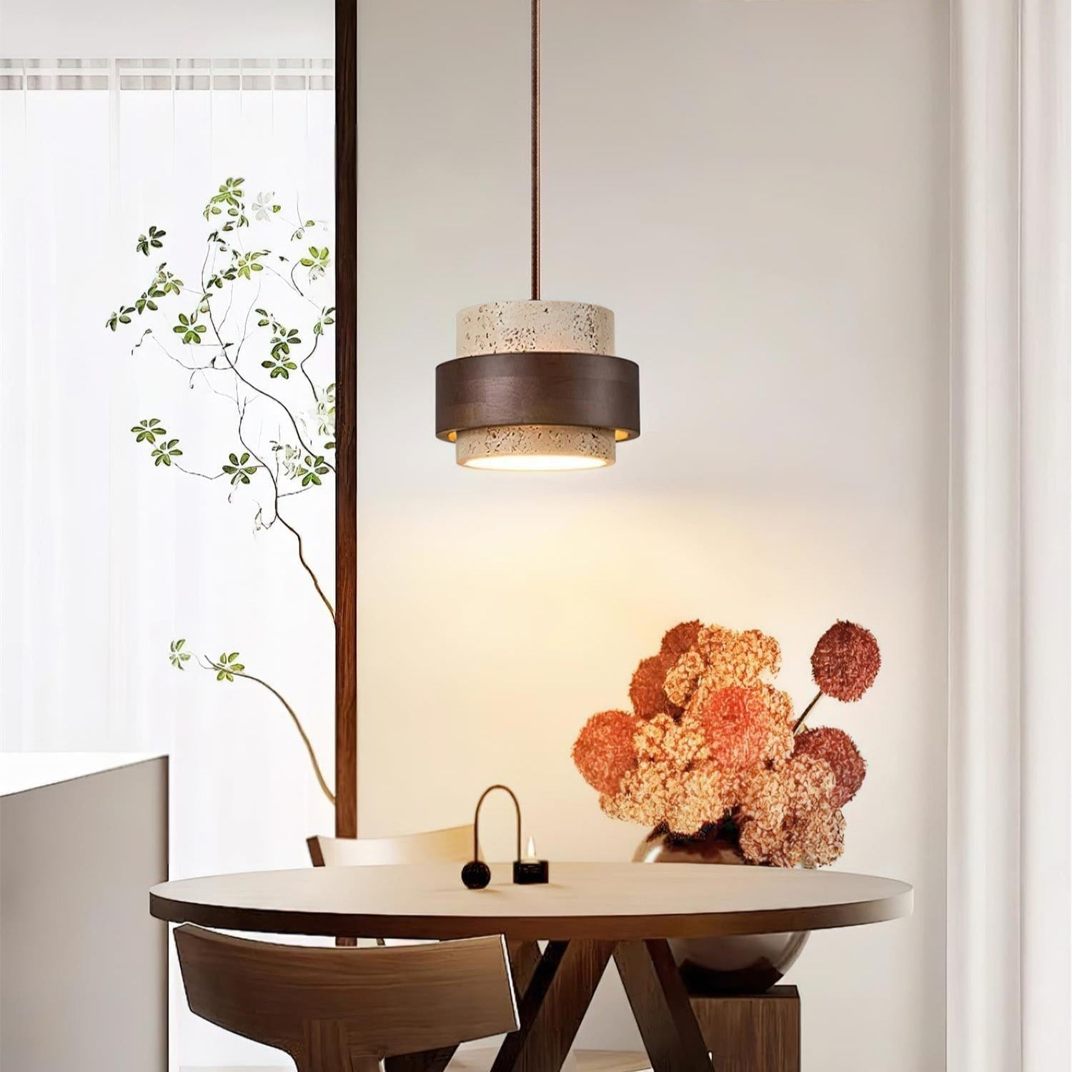 Pendant Light - Unique Travertine and Wood Design for Modern Spaces 3