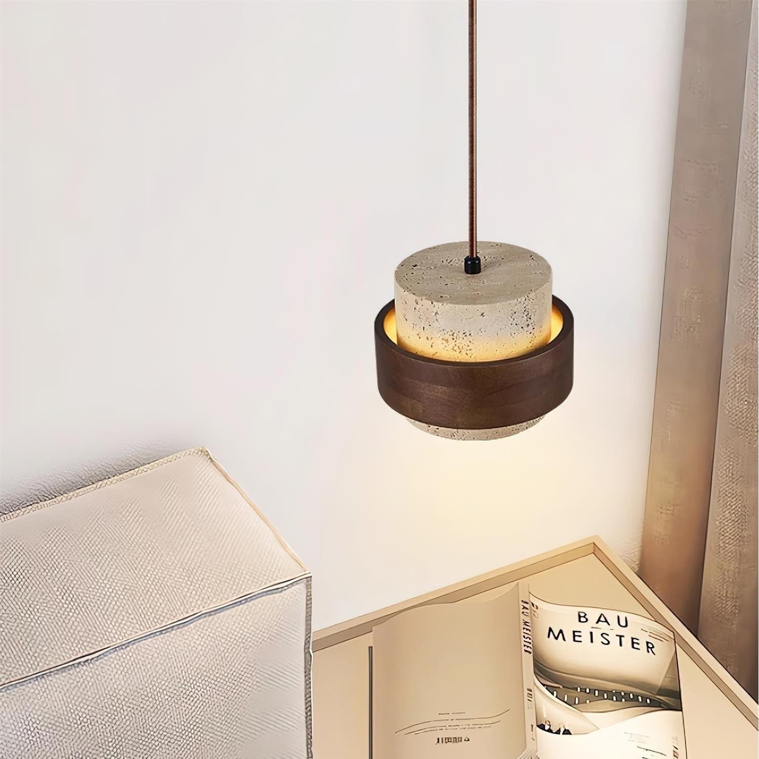 Pendant Light - Unique Travertine and Wood Design for Modern Spaces 5