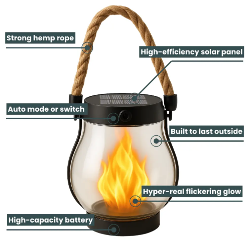 Solar Flickering Flame Lantern - Eco-Friendly Outdoor Lighting 2