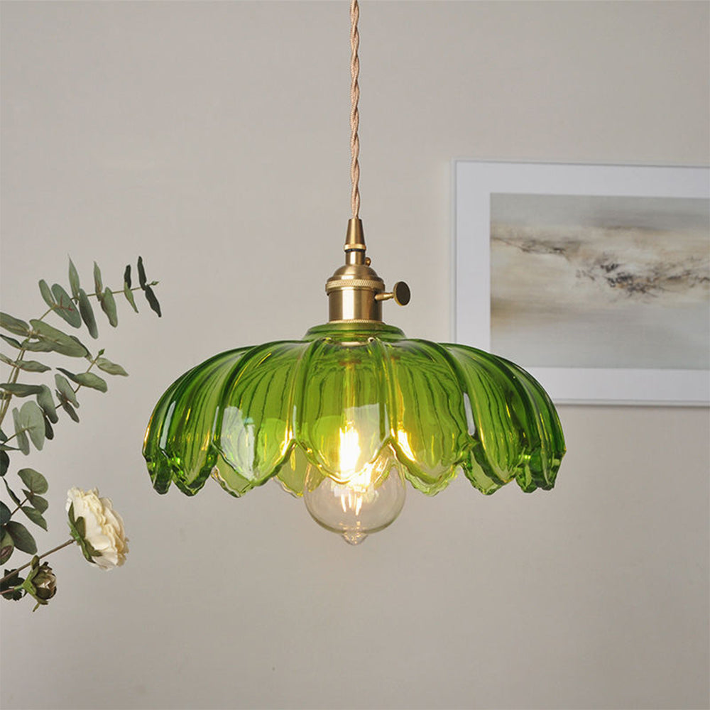 Vintage Glass Pendant Light - Retro Floral Design for Elegant Ambiance 0
