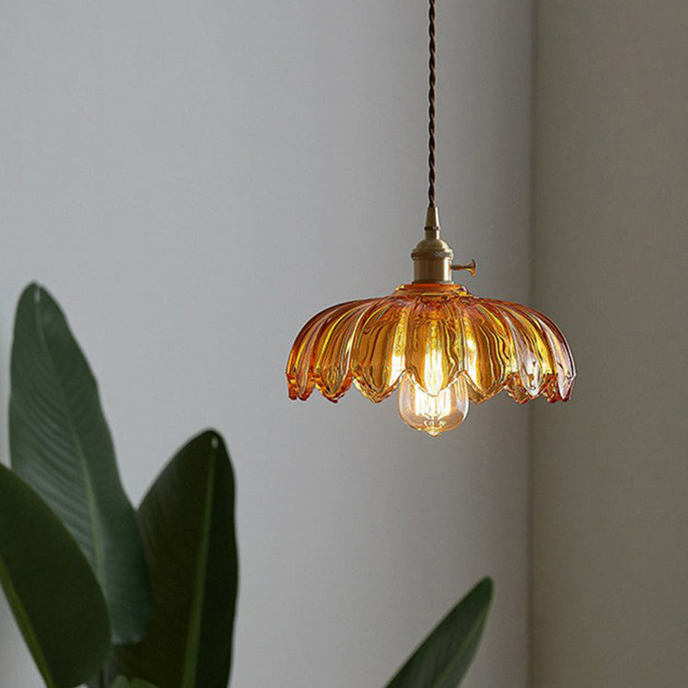 Vintage Glass Pendant Light - Retro Floral Design for Elegant Ambiance 4