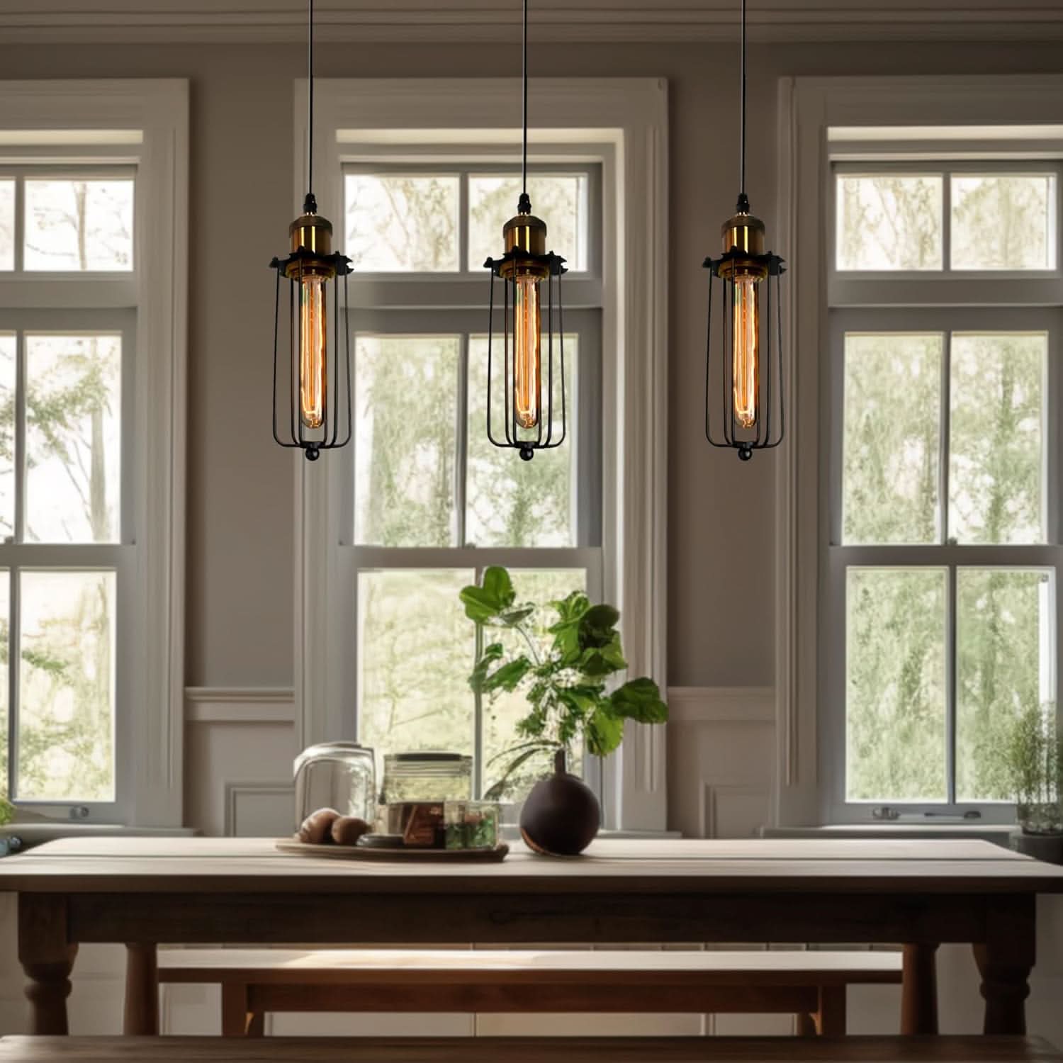 Vintage Industrial Pendant Light - Cozy Metal Cage for Kitchen &amp; Dining 2