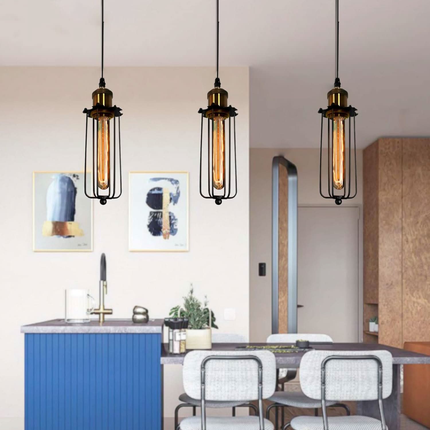 Vintage Industrial Pendant Light - Cozy Metal Cage for Kitchen &amp; Dining 4