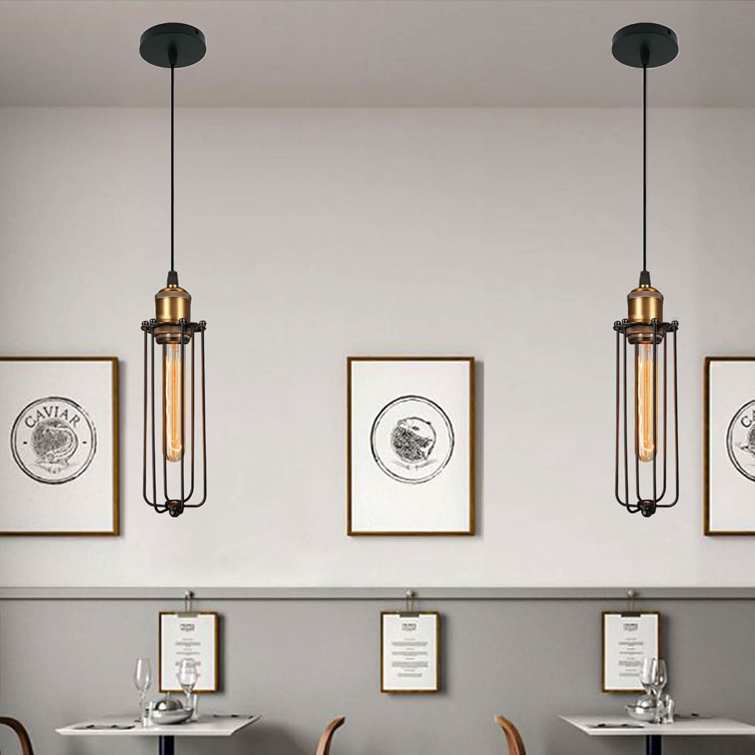 Vintage Industrial Pendant Light - Cozy Metal Cage for Kitchen &amp; Dining 7
