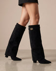Charlotte | Women's Leather Knee High Boots – Pointed Block Heel