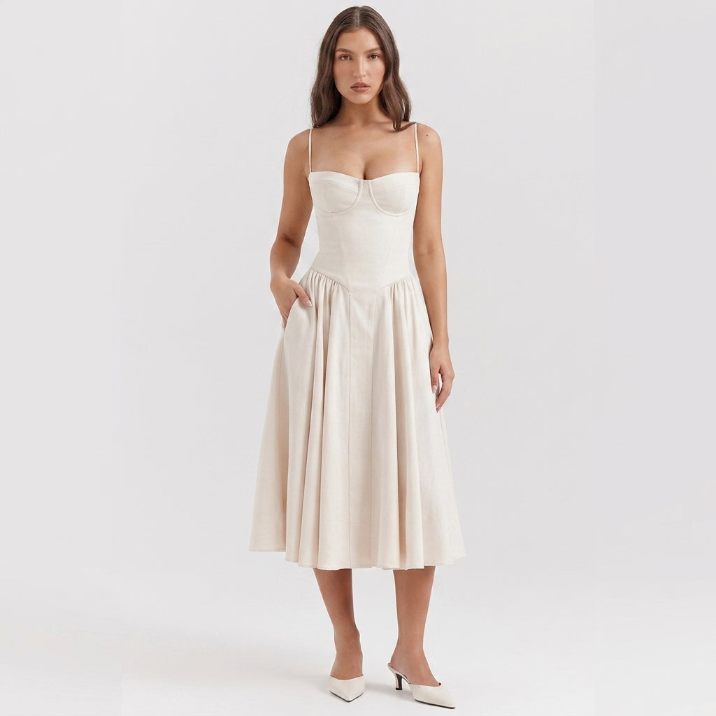 Grace | V-Neck Corset Maxi Wedding Guest Dress