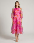 Mia | Blumiges Midi-Kleid mit langen Ärmeln für Hochzeitsgäste