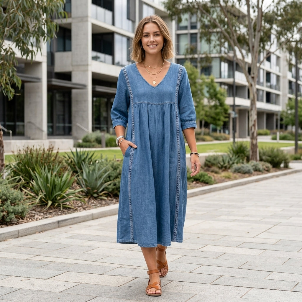 Ruby | Denim Dress with Elegant Lace Details