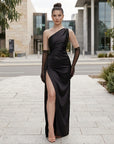 Scarlett | Ein-Schulter Satin Hochzeitsgastkleid