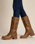 Chloe | Women's Leather Knee High Boots – Cowboy Block Heel