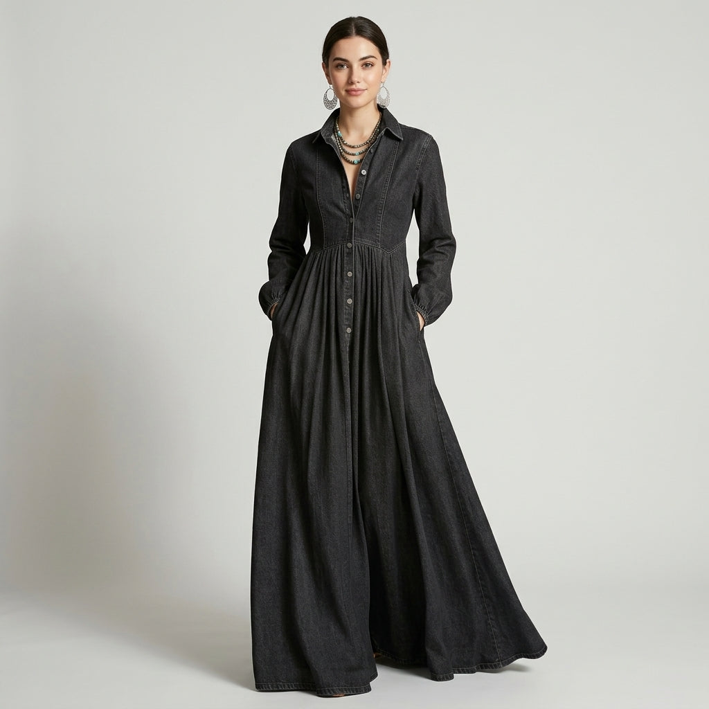 Willow | Denim Dress with Long Sleeve Maxi