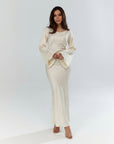 Ella | Satin Long Sleeve Maxi Wedding Guest Dress