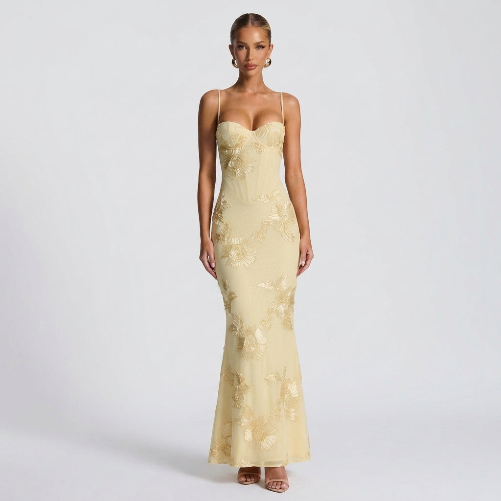 Ruby | Floral Corset Maxi Wedding Guest Dress