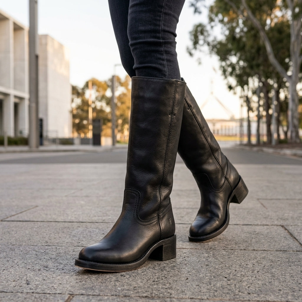 Chloe | Women's Leather Knee High Boots – Cowboy Block Heel