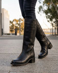 Chloe | Women's Leather Knee High Boots – Cowboy Block Heel