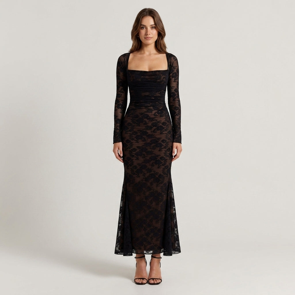 Amelia | Spitzen-Maxikleid mit langen Ärmeln für Hochzeitsgäste