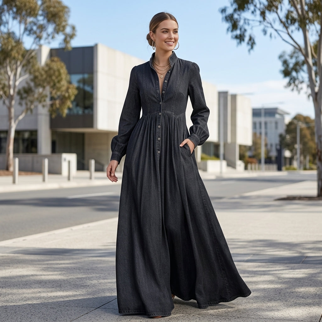 Willow | Denim Dress with Long Sleeve Maxi