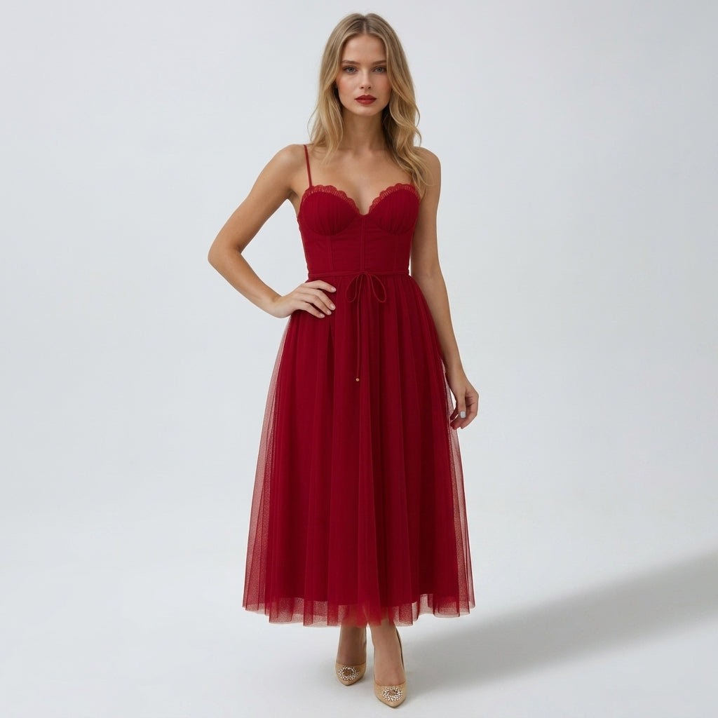 Ava | Chiffon Tulle Midi Wedding Guest Dress