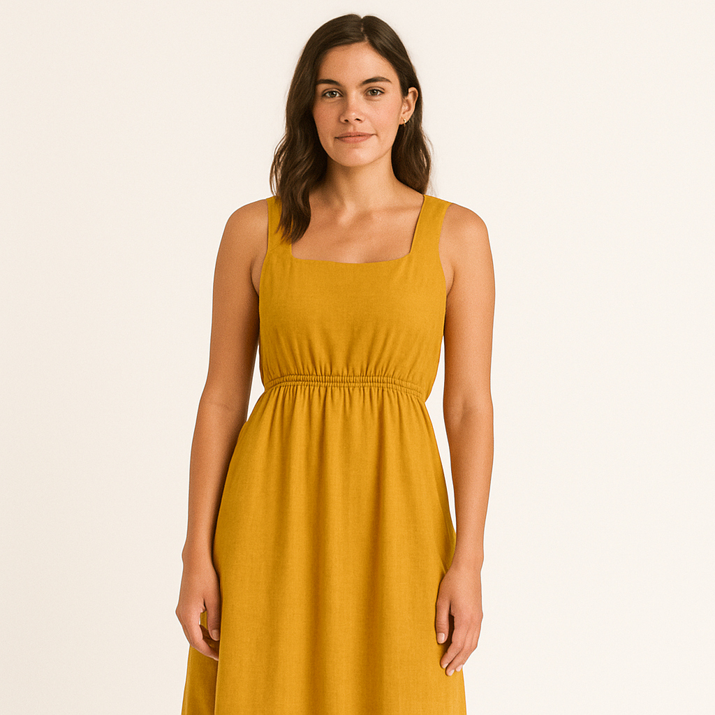 Leah - Summer Midi Dress With Square Neck
