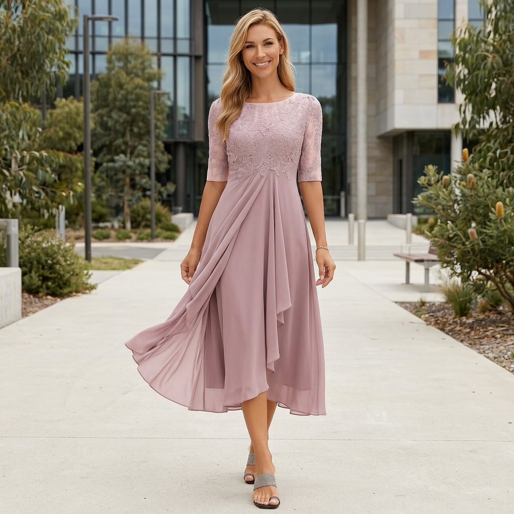 Chloe | Lace &amp; Chiffon A-Line Wedding Guest Dress