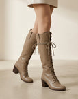 Ivy | Women's Vintage Knee High Boots – Lace-Up Riding Style