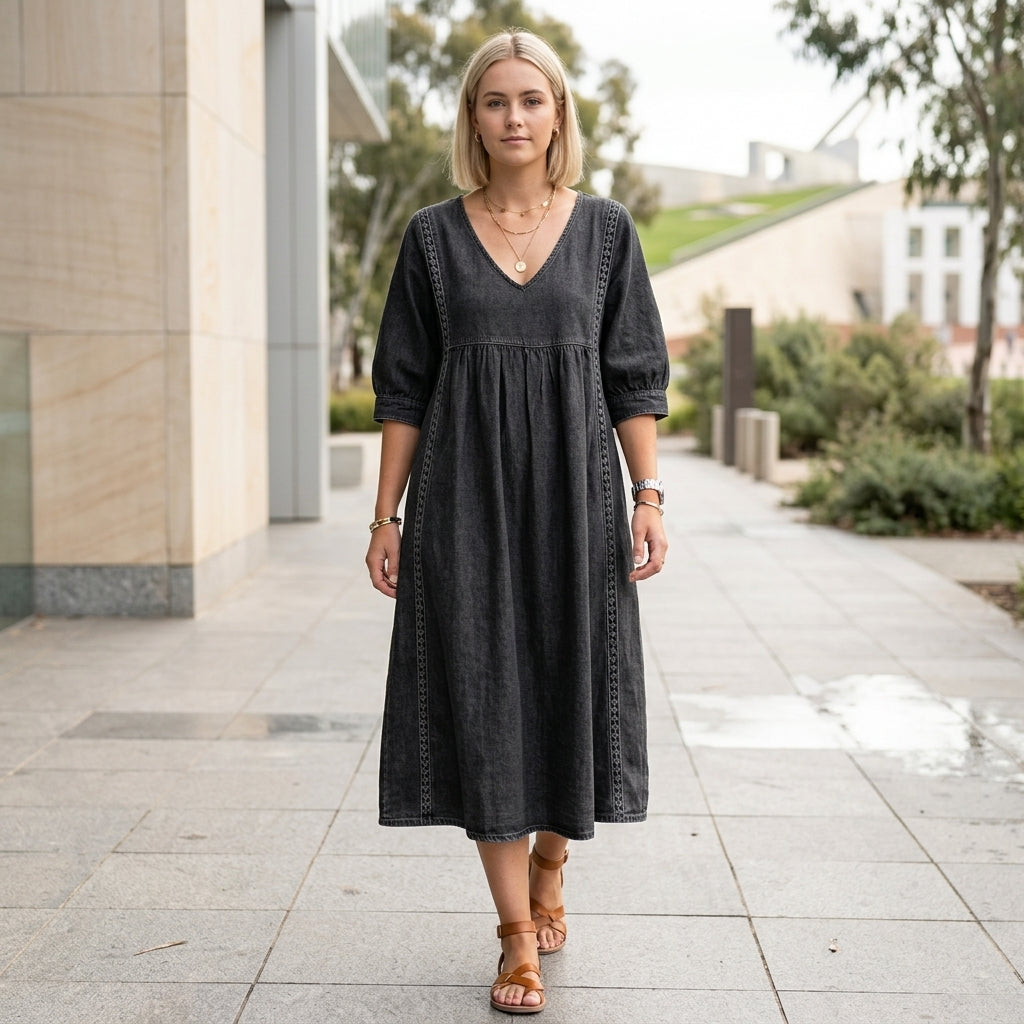Ruby | Denim Dress with Elegant Lace Details