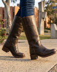 Thelma | Women's Brown Leather Knee High Boots – Block Heel Autumn Style