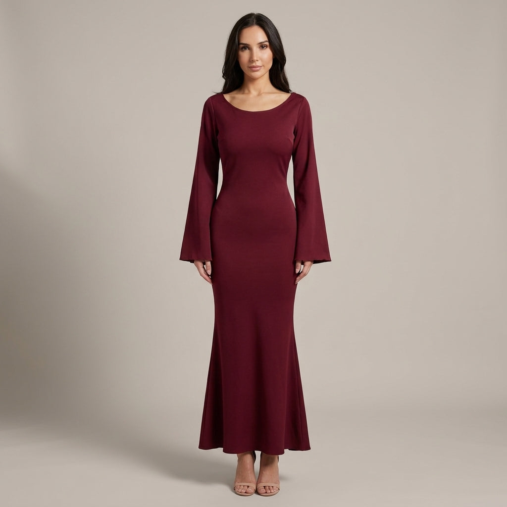 Ella | Satin Long Sleeve Maxi Wedding Guest Dress