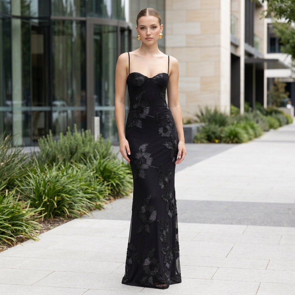 Ruby | Floral Corset Maxi Wedding Guest Dress