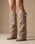 Charlotte | Women's Leather Knee High Boots – Pointed Block Heel