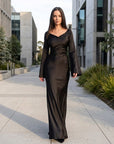 Ella | Satin Long Sleeve Maxi Wedding Guest Dress