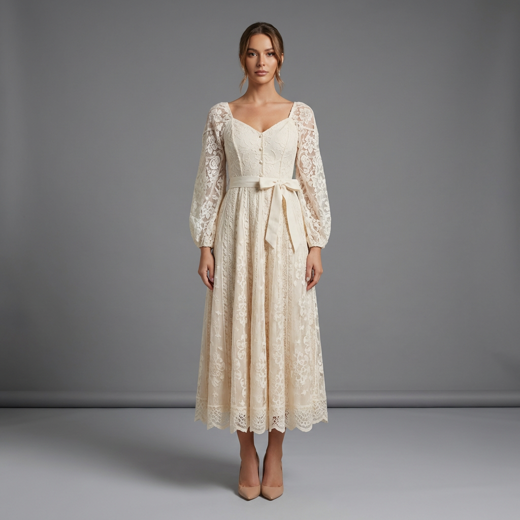 Alannah | Lace Detail Midi Dress for Wedding Guests