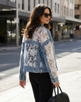 Callista | Floral Accent Women’s Denim Jacket for Modern Styling
