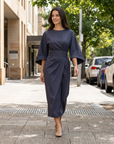 Freja | Sleeve Detail Midi Dress for Everyday Elegance