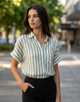 Darcy | Striped Detail Women’s Blouse with Long Sleeves