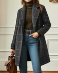 Women's Brown Check Coat Checked | Double-Breasted Coat - Image 3
