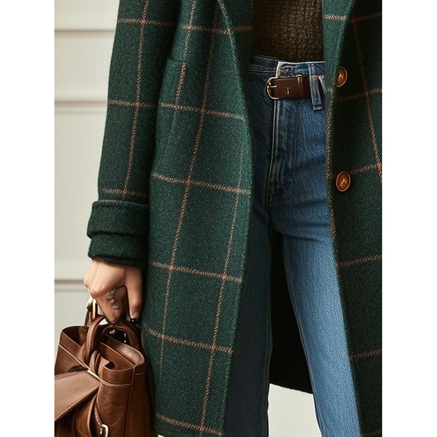 Women's Brown Check Coat Checked | Double-Breasted Coat - Image 4
