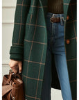 Women's Brown Check Coat Checked | Double-Breasted Coat - Image 4