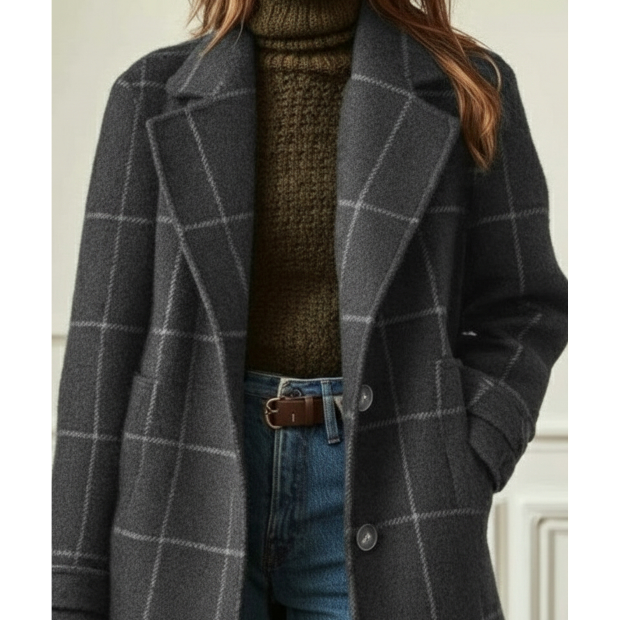 Women's Brown Check Coat Checked | Double-Breasted Coat - Image 5