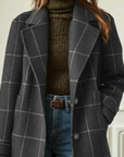 Women's Brown Check Coat Checked | Double-Breasted Coat - Image 5