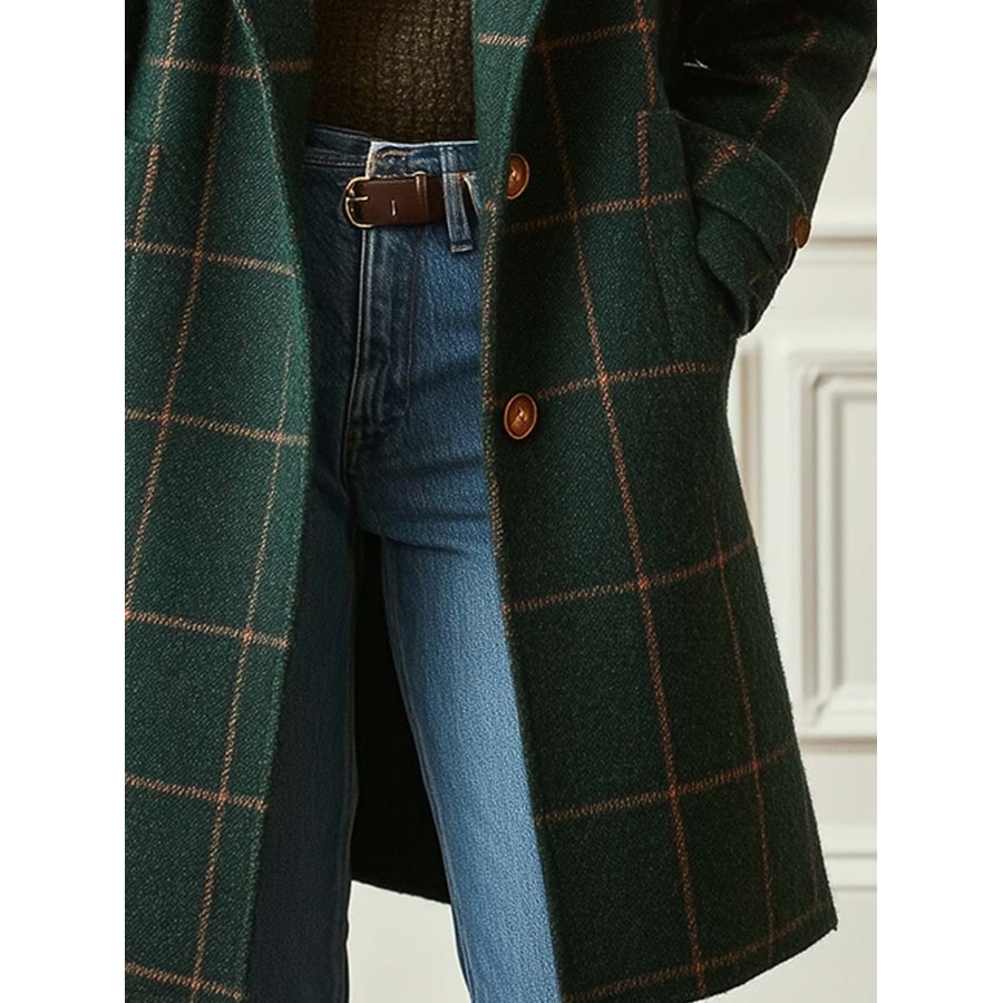 Women's Brown Check Coat Checked | Double-Breasted Coat - Image 6