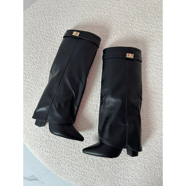 Women's Western Boots Black Heeled Knee High | Footwear - Image 4